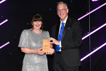 Dr Anne Robinson, Consultant in Emergency Medicine and Deputy Medical Director, presented with an Outstanding Achievement Award by Simon Constable, Chief Executive of Warrington and Halton Teaching Hospitals NHS Foundation Trust.